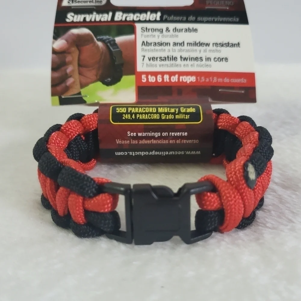 Secure Line Red Black Nylon Paracord Survival Rope Bracelet Size Small NWT
